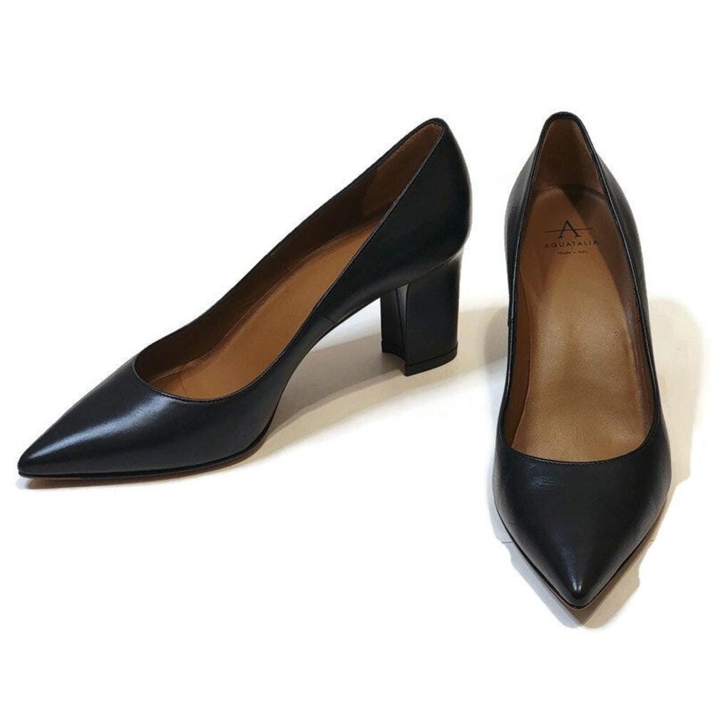 Aquatalia Peony Black Leather Pointed Toe Pumps Made in Italy Size 7 - Picture 4 of 15